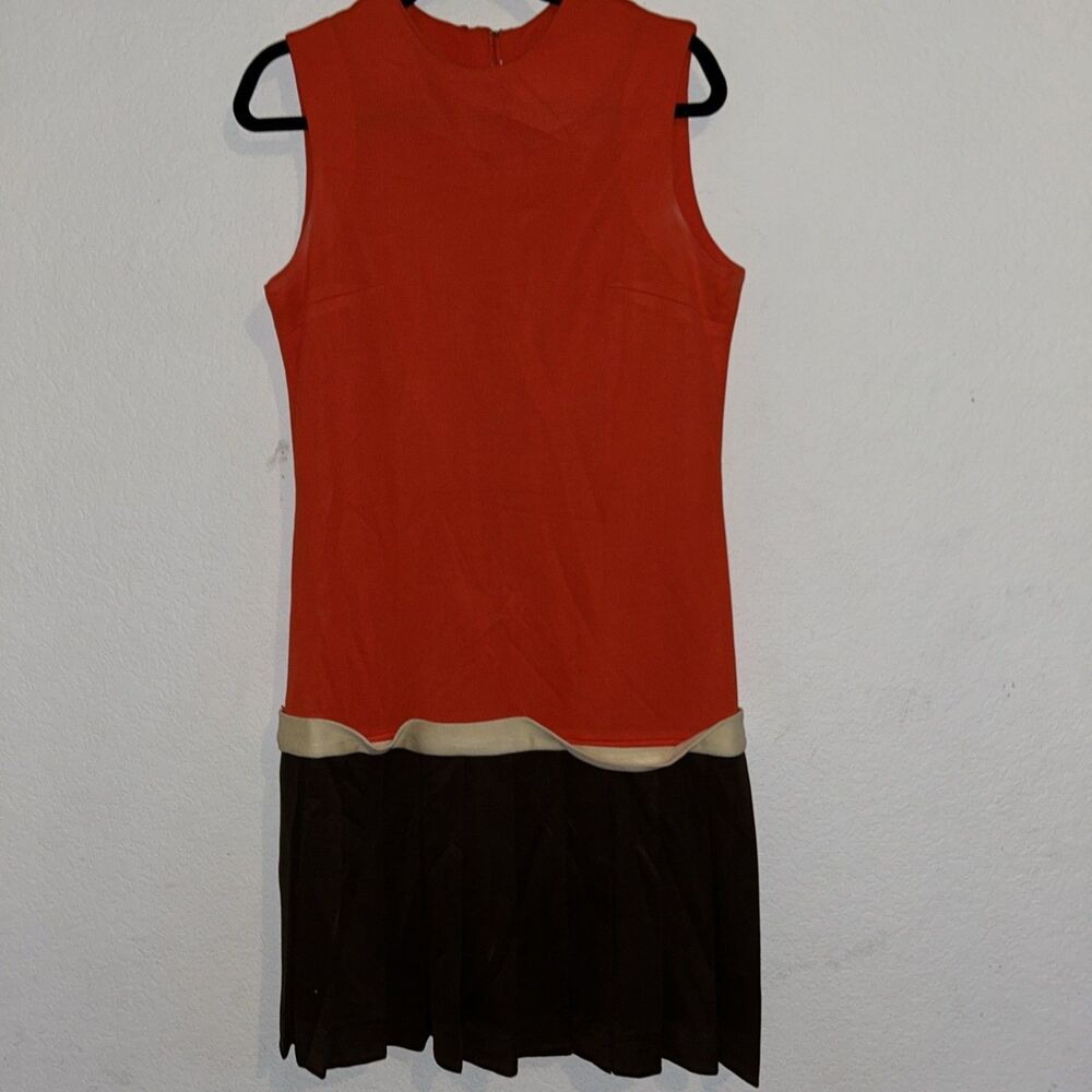 Vintage 60Dress Orange Brown Cream Women's 8 Mod Retro Shift Union Pleased Midi